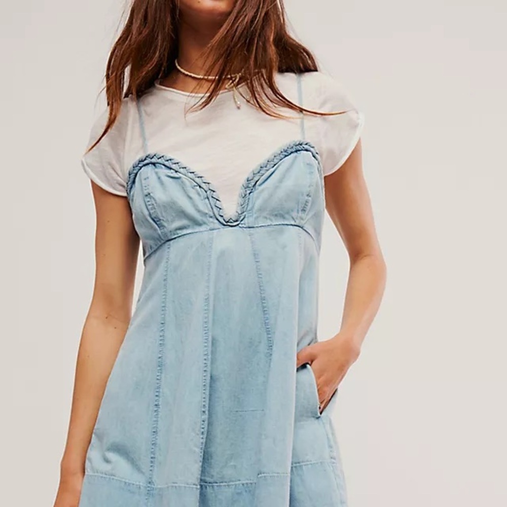 Free People Altura Denim Mini Dress size Large